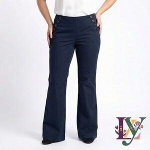 LOFT Navy Sailor Style Wide Leg Pants Size 10 High Waist Button Front Pockets